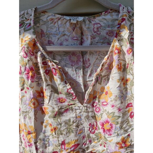 Marina Luna Womans Top Blouse Fall Floral Size Small S Thin Cream Yellow Autumn - Picture 10 of 10